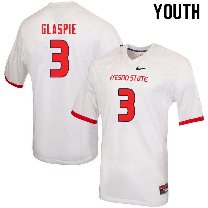 Youth #3 Jamal Glaspie Fresno State Bulldogs College Football Jerseys Sale-White
